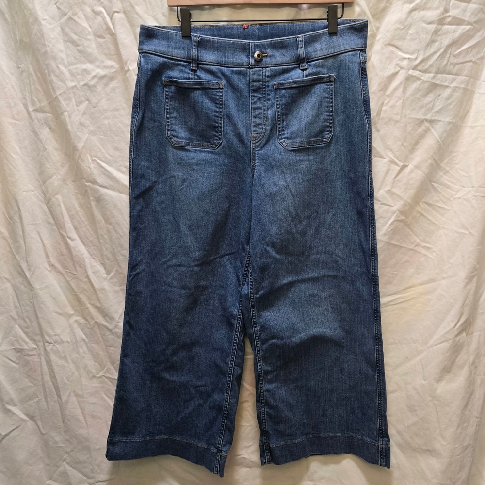 Spanx Denim Wide Leg Cropped Culottes Pull On Jeans Women's Patch Pockets 20621R